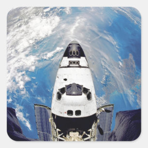 Visoogpunt van Spaceshuttle Atlantis in de baan om Vierkante Sticker
