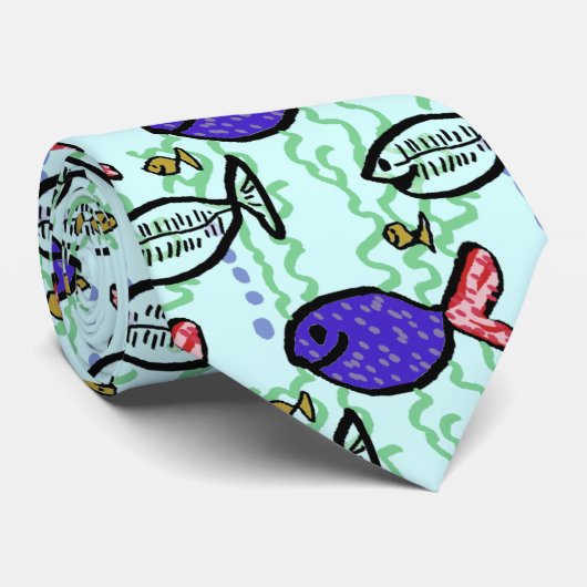 Vispatroon. Blauwe vis en langwerpvis Stropdas (Opgerold)