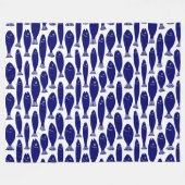 Vispatroon - Donkerblauw op wit Fleece Deken (Voorkant (Horizontaal))