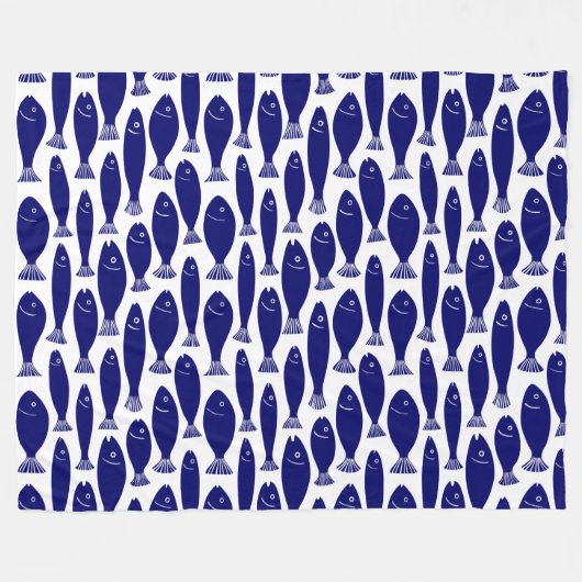 Vispatroon - Donkerblauw op wit Fleece Deken (Voorkant (Horizontaal))