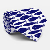 Vispatroon - Donkerblauw op wit Stropdas (Opgerold)