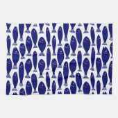 Vispatroon - Donkerblauw op wit Theedoek (Horizontaal)