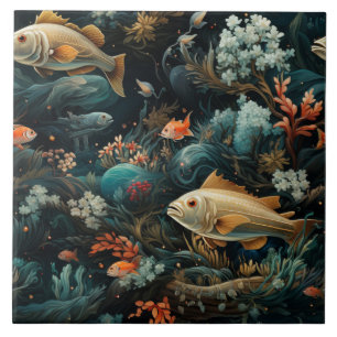 Vispatroon, Donkere Blauwe Zee, Droomachtig Tegeltje