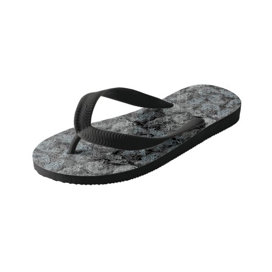 Vispatroon, dubbele kleuren b. Zwart BG Kinder Teenslippers (Schuin)