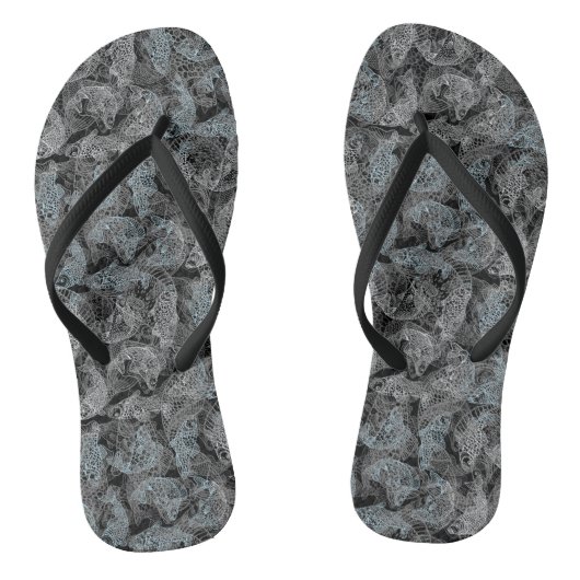 Vispatroon, dubbele kleuren b. Zwart BG Teenslippers (Voetbed)