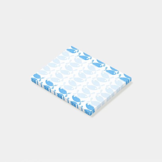 Vispatroon, vispatroon, blauwe visserij post-it® notes (Schuin)