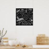 Vispatroon zwart en wit Modern Art Print (Keuken)