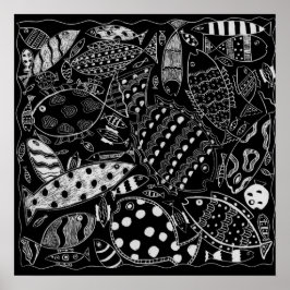 Vispatroon zwart en wit Modern Art Print