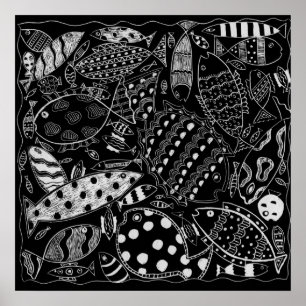 Vispatroon zwart en wit Modern Art Print