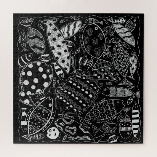 Vispatroon Zwart En Wit Moderne Kunst Legpuzzel (Horizontaal)