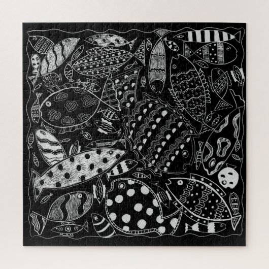 Vispatroon Zwart En Wit Moderne Kunst Legpuzzel (Verticaal)