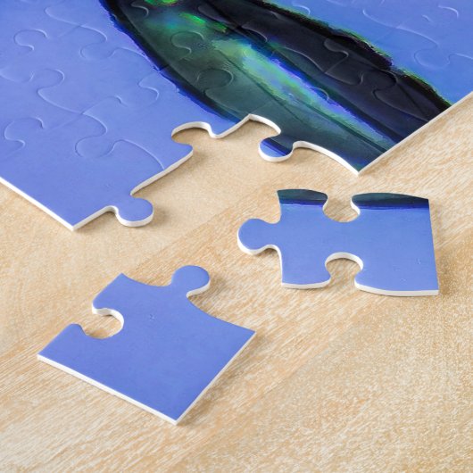 Vispuzzel in blauw met grassen legpuzzel (Zijkant)