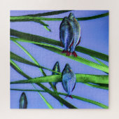 Vispuzzel in blauw met grassen legpuzzel (Horizontaal)