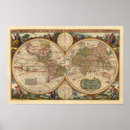 Visscher Nicolaas Wereldkaart 1670 Reproduction Poster (Voorkant)