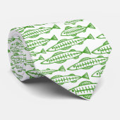 Visschool - Avocado Green over White Stropdas (Opgerold)