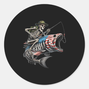 Vissen Amerikaanse Vlag B Vis Skelet Skeleton Viss Ronde Sticker