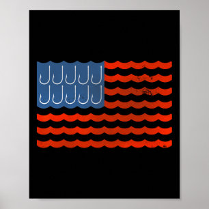 Vissen Amerikaanse Vlag Patriottisch Vissen 4 juli Poster