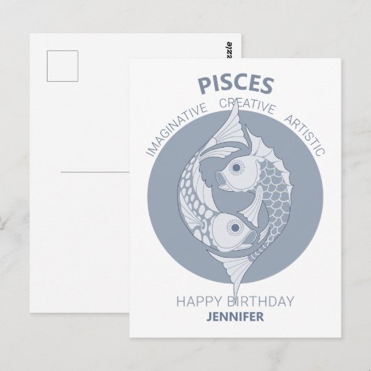 Vissen Astrologie Art Nouveau CC0026 Gelukkige Ver Briefkaart (Voorkant / Achterkant)