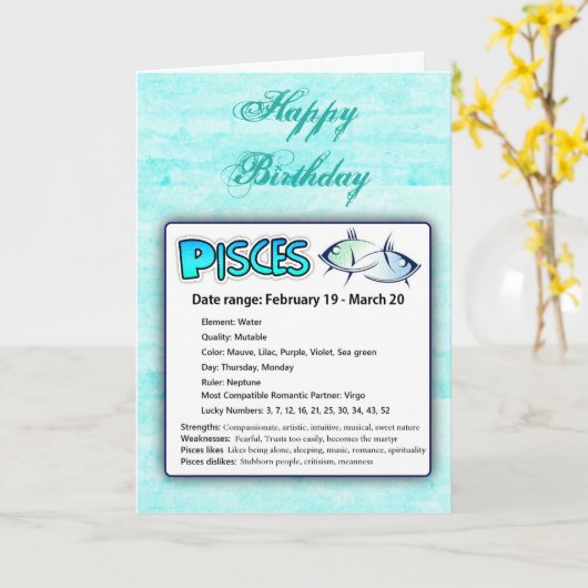 Vissen Astrologische Horoscoop Dierenriem Verjaard Kaart (Gele Bloem)