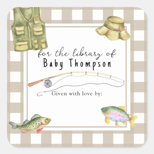Vissen Baby shower - voor de bibliotheek van Vierkante Sticker (Voorkant)