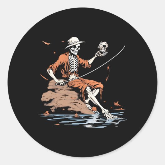 Vissen Bass Fisher Skelet Halloween Ronde Sticker (Voorkant)