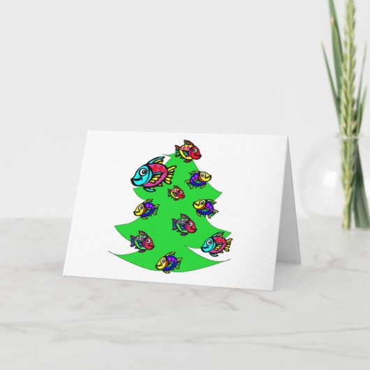 vissen bij Kerstboom Feestdagen Kaart (Voorkant)