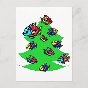 vissen bij Kerstboom Feestdagenkaart