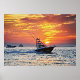 Vissen Boat, bij Key West, Florida, Sunset Poster