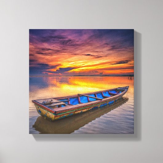 Vissen Boat op zonsopgang | Jubakar Beach Canvas Afdruk (Voorkant)