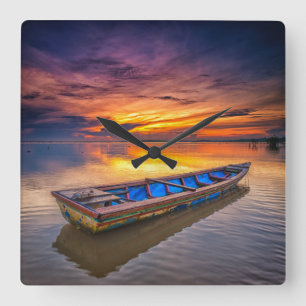 Vissen Boat op zonsopgang Jubakar Beach Vierkante Klok