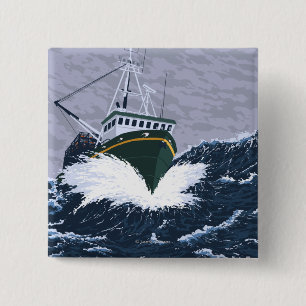 Vissen Boat Scene - Curry, Alaska Vierkante Button 5,1 Cm