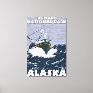 Vissen Boat Scene - Denali Nat'l Park, Alaska Canvas Afdruk