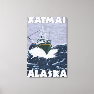 Vissen Boat Scene - Katmai, Alaska Canvas Afdruk