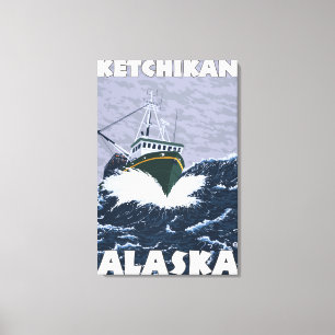 Vissen Boat Scene - Ketchikan, Alaska Canvas Afdruk