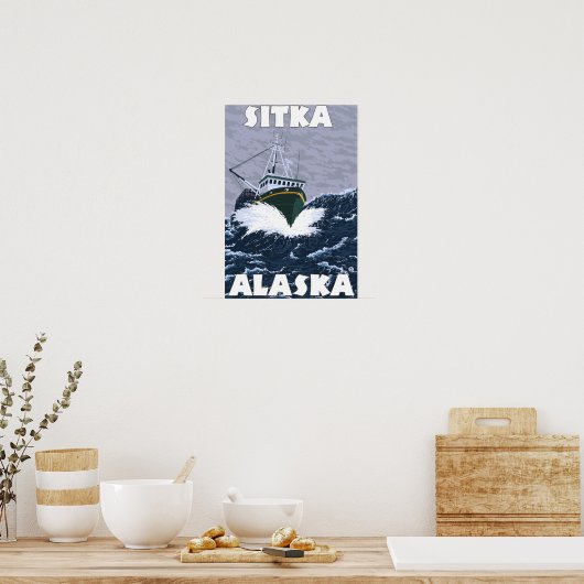 Vissen Boat Scene - Sitka, Alaska Poster (Keuken)