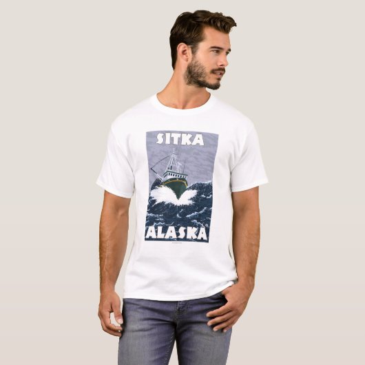 Vissen Boat Scene - Sitka, Alaska T-shirt (Voorkant volledig)