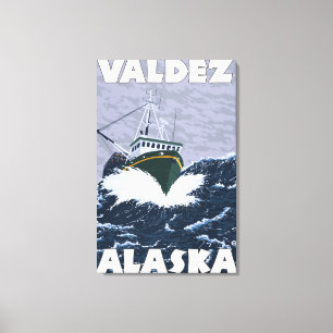 Vissen Boat Scene - Valdez, Alaska Canvas Afdruk