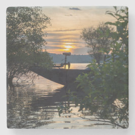 Vissen Boat Sunrise Stenen Onderzetter