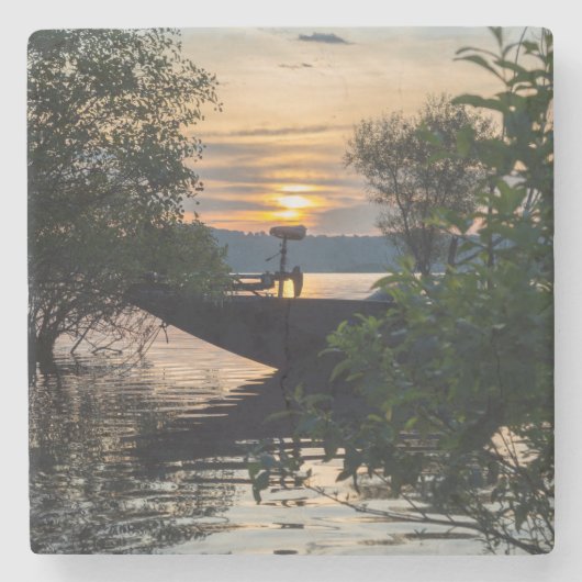 Vissen Boat Sunrise Stenen Onderzetter (Voorkant)
