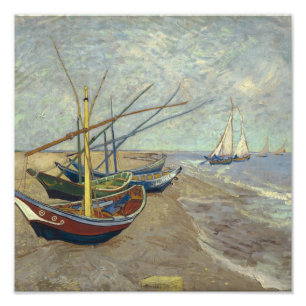Vissen boten op het strand foto afdruk