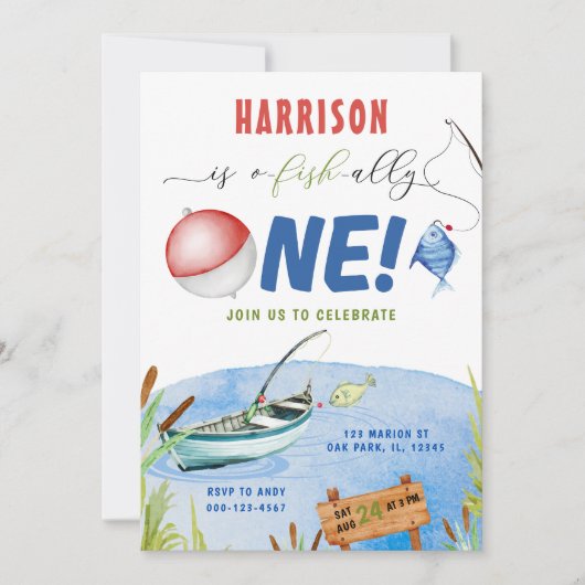 Vissen Boy O-Fish-Ally 1e Verjaardag Kaart (Voorkant)