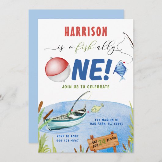 Vissen Boy O-Fish-Ally 1e Verjaardag Kaart (Voorkant / Achterkant)