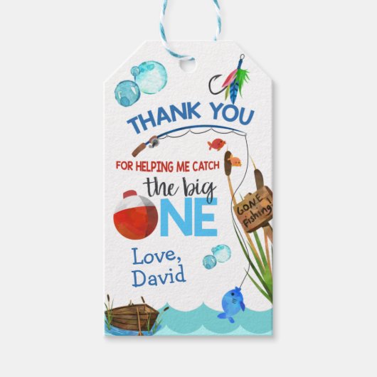 Vissen Boy Verjaardag Dank u Label Gift Big One Cadeaulabel (Voorkant)