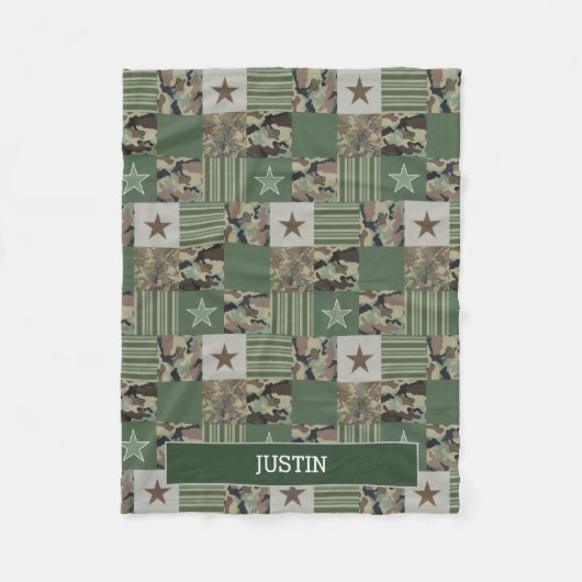 Vissen Camouflage Camo Patchwork Khaki Green Fleece Deken (Voorkant)