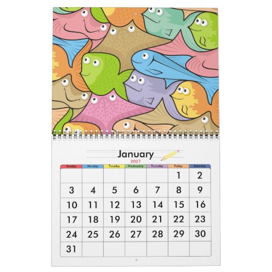 Vissen cartoon kalender (Jan 2027)