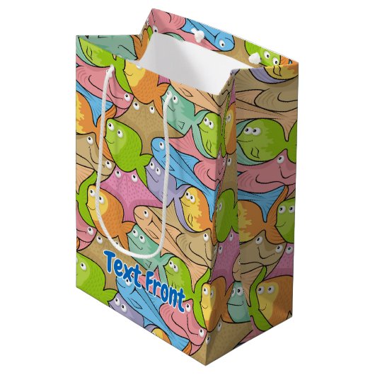Vissen cartoon medium geschenktas cadeauzakje (Voorkant Gekanteld)