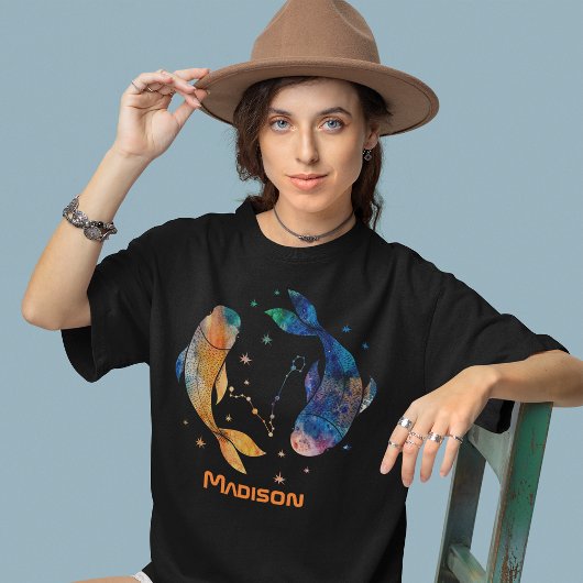 Vissen Constellatie Zodiac Waterverf Sterrenstelse T-shirt