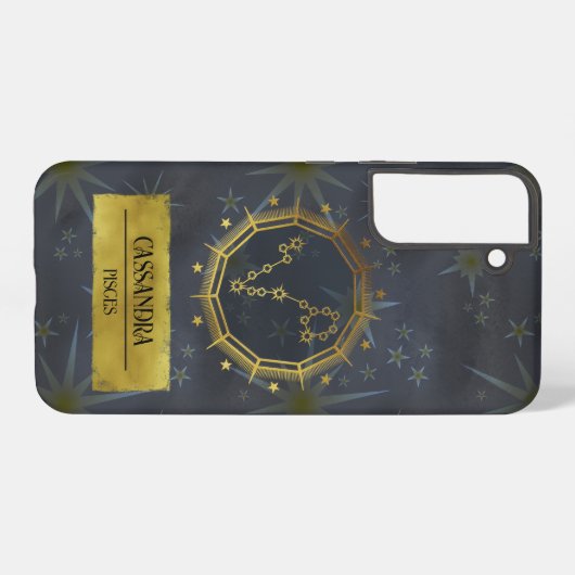 Vissen Dark Zodiac Astrologie: Zwart & Goud Samsung Galaxy Hoesje (Achterkant horizontaal)