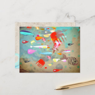 Vissen die op golven surfen briefkaart