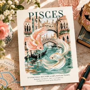 Vissen Dierenriem Venetië Gouache Illustratie Briefkaart